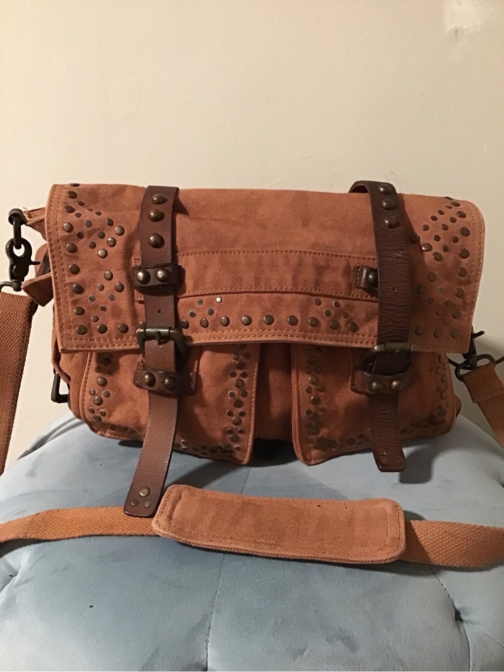 Free People Studded Suede Crossbody Messenger Bag - Rust Brown - Picture 2 of 6